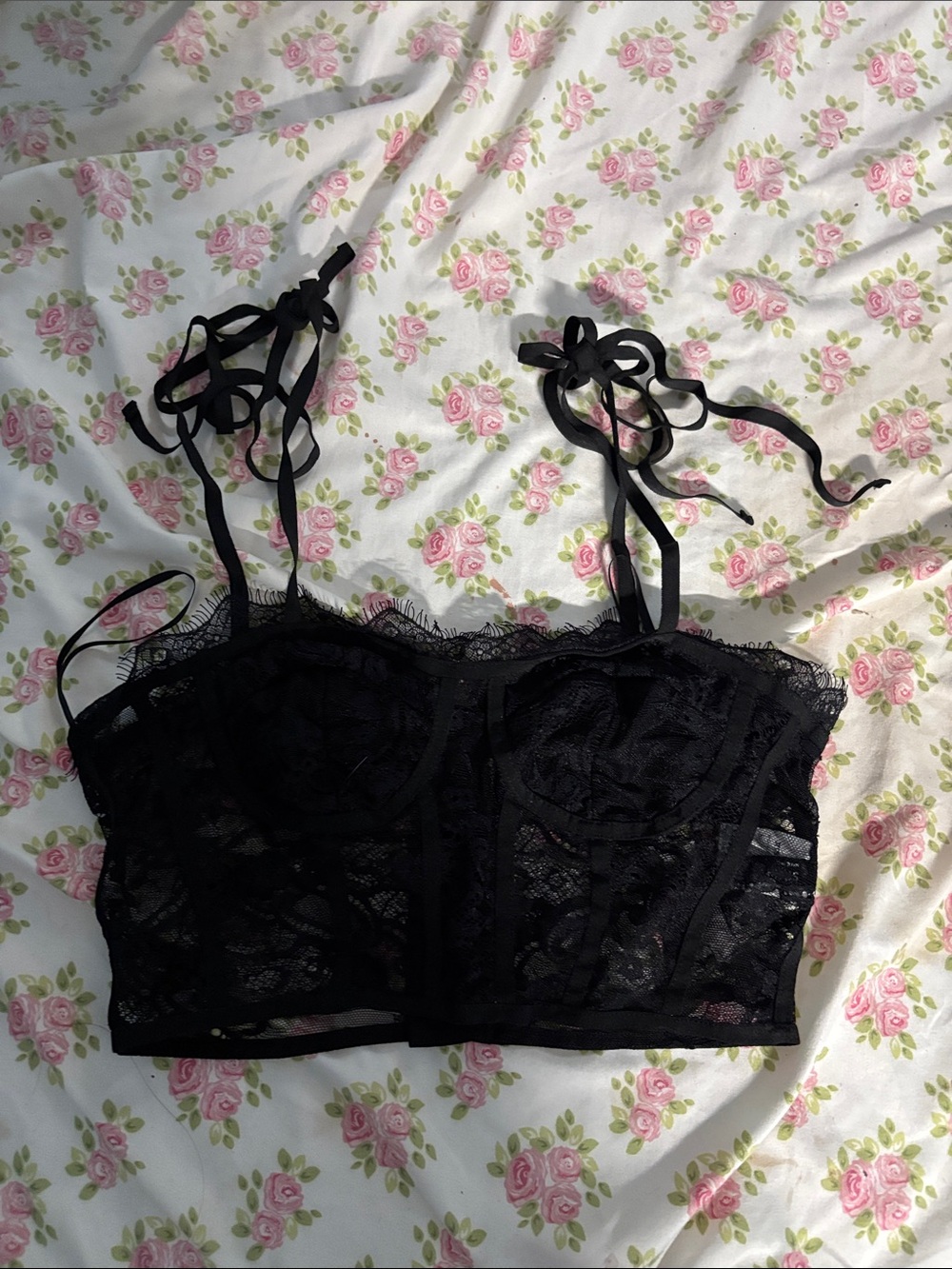 SHEIN Black Lace Bustier with Tie Straps 🖤